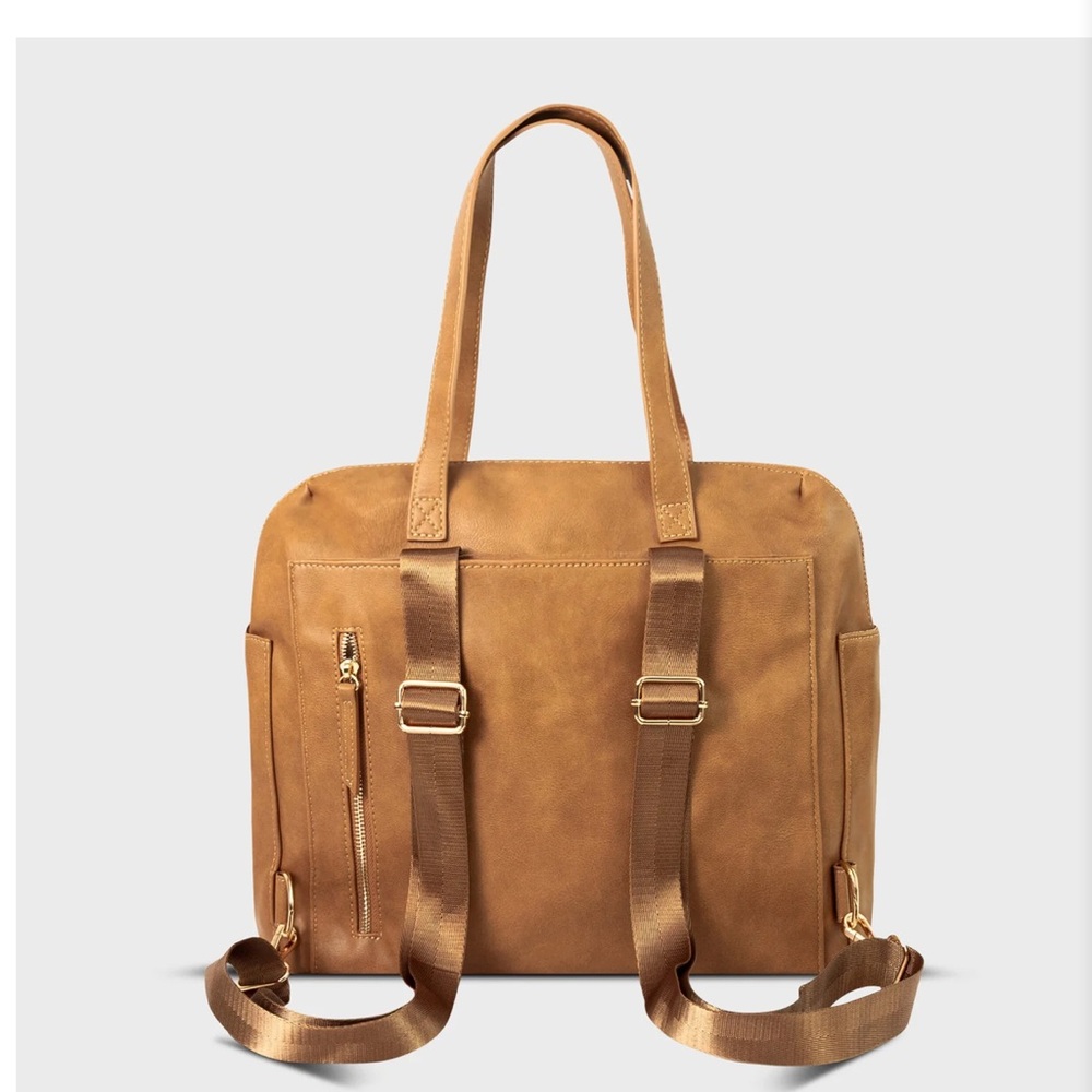 Tan Leather Tote Backpack Diaper Bag - Women - Picture 4 of 12